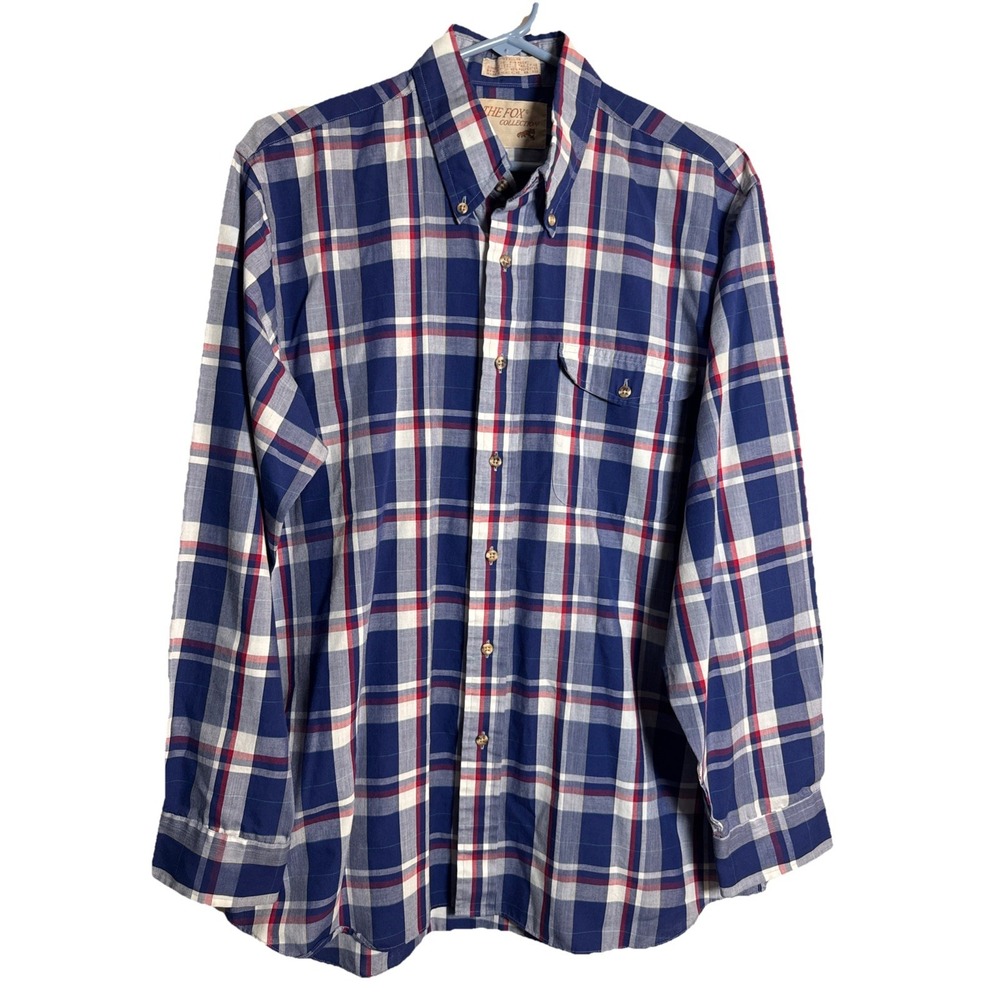 Vintage The Fox Collection Plaid Shirt 15.5‎ Made in Hong Kong 80s Preppy